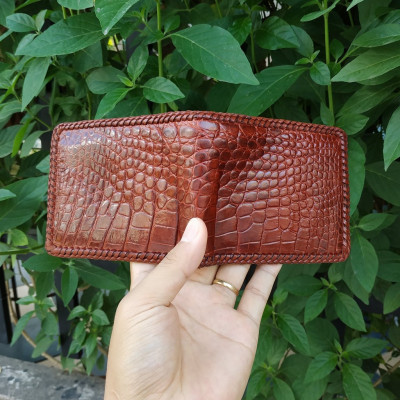 Ví Nam Da Cá Sấu. Ví 2 Mặt Đan Viền Thủ Công - Dáng Ngang Dễ Sử Dụng