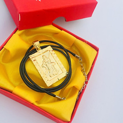 Set Mặt dây chuyền Quan Vũ (Quan Vân Trường), Cao 3cm, mạ vàng 24K kèm dây đeo da màu đen và hộp đựng Cung Hỷ, Món phụ kiện cho các buổi gặp mặt, đám tiệc, ... thêm phần sang trọng.