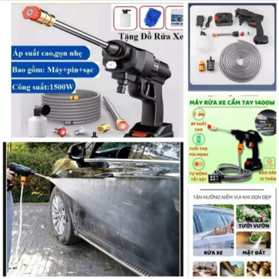 MÁY RỬA XE MÁY ÔTÔ TƯỚI CÂY PHUN THUÔC ÁP LỰC MẠNH BẰNG PIN KHỦNG