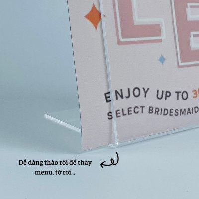 Kệ mica 1 mặt Enter F05-P 50x70mm A8 đứng, Kệ menu chữ L, Khung thông tin sản phẩm, Khung bảng giá, Kệ trưng bày để bàn