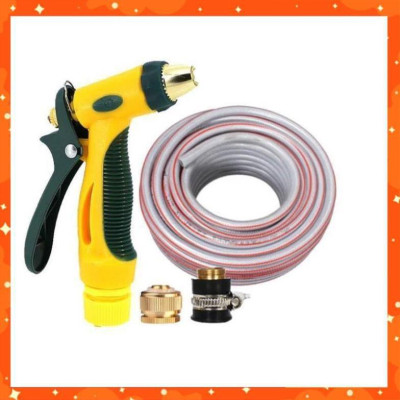 Bộ dây vòi xịt nước rửa xe, tưới cây tăng áp 3 lần,loại 3-5M (nối đồng nhựa đen) 206317