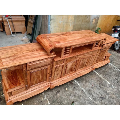 kệ tivi sừng trâu cánh trơn gỗ hương đá 2m4