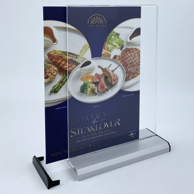 Kệ menu nhà hàng, Standee mica để bàn, Bảng quét mã QR Code, Kệ mica 2 mặt Enter E33 100x150mm đế nhôm A6