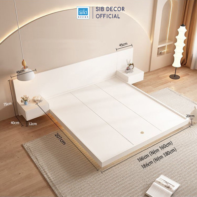 Giường Ngủ Tatami Tối Giản Hiện Đại Màu Walnut Có Đèn LED SIB Decor GN32