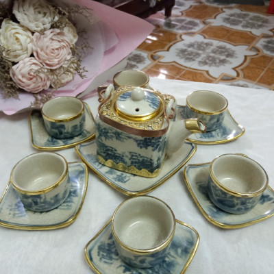 Bọ ấm chén men rạn bọc đồng gốm sứ Bát Tràng
