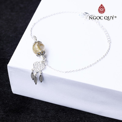 Lắc tay đá thạch anh tóc vàng hạt 10mm phối charm dream catcher hình trái tim - Ngọc Quý Gemstones