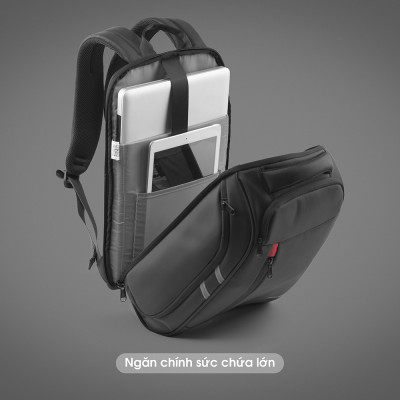 Balo laptop 15” KINGBAG HORMES thời trang, nhiều ngăn rộng rãi, ngăn lót cách nhiệt, jack cắm tai nghe, màu đen- Hàng chính hãng