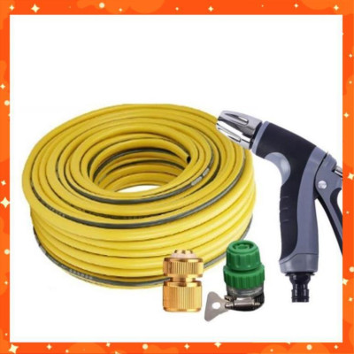 Bộ dây vòi xịt nước rửa xe,tưới cây tăng áp 3 lần 7-10m(cút đồng nối nhựa xanh) 206817 