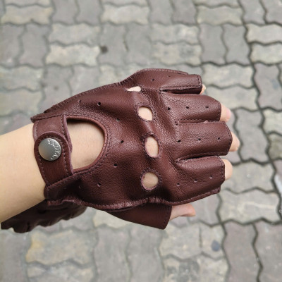 Găng tay nam hở ngón cao cấp BHYST03 Bao da phượt. Da cừu nguyên tấm, Thoải mái lái xe, thật tay