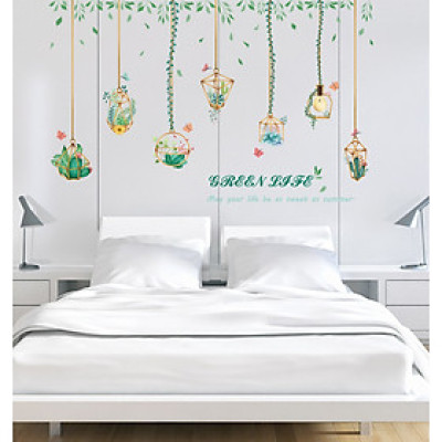 Decal giấy dán tường giỏ hoa xương rồng XC9059