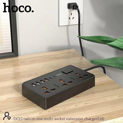 Ổ Cắm Điện Đa Năng 8IN1 ( 3 Chạc-4 Cổng usB-1TyPe C)- Bộ Cổng Chia Sạc Nhanh 18W Hoco DC15- Hàng Chính Hãng