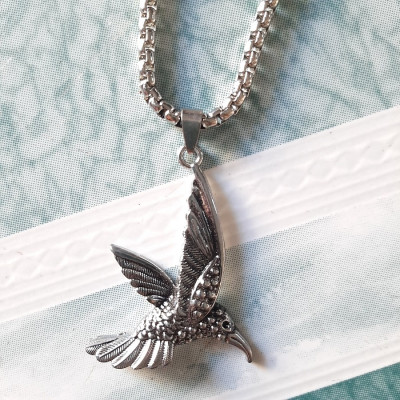 Dây chuyền nam mặt chim Ưng cá tính, mặt hợp kim không gỉ si mạ, dây titanium cao cấp dài 50cm, rộng 3-4mm