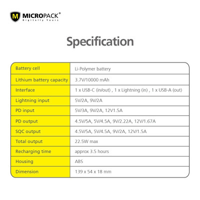 Pin Sạc Dự Phòng MicroPack ANTIBACTERIAL POWER STORE 1020 PB-1020 Dung Lượng 10.000mAh Phủ Lớp Da PU Kháng Khuẩn Hàng Chính Hãng