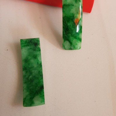 Mặt Lắc Tay miếng cong dài chữ nhật đá cẩm thạch tự nhiên xanh lý sơn thủy đậm vân bóng đẹp Size Dài 41mm x ngang 11mm x dầy 3mm Nữ lên lắc tay bằng vàng đeo sang đẹp món quà tặng Mẹ, người thân ý nghĩa ạ