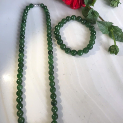 Bộ Vòng Chuỗi Đeo Cổ 8li Và Vòng Tay 9li5 Đá Ngọc Phật Xanh tự nhiên đẹp hay ngọc bích Màu xanh ngọc bích bóng đẹp món quà tặng Mẹ tặng cho mình và người thân nữ đeo đẹp ý nghĩa ạ