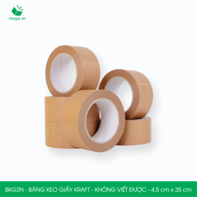 BKG2N - 4.5cm x 35m - 12 cuộn băng keo giấy Kraft da bò mặt trơn không viết được - băng dính kraft đóng hàng