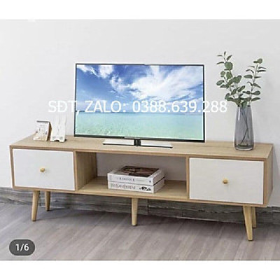 Tủ kệ ti vi phòng khách tự tháo ráp gỗ công nghiệp sơn phủ bóng trắng.