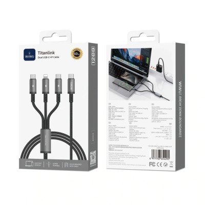 Cáp Sạc Đa Năng 3in1 sạc nhanh 60W USB-C ra 2 cổng Type-C + 1 cổng L cho iPhone / cho iPad hiệu WIWU Starlink - Chống Rối, Siêu Bền, Chip Thông Minh Tích Hợp, Sạc An Toàn - Hàng nhập khẩu