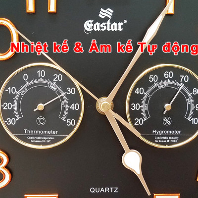 Đồng Hồ Treo Tường Có DẠ QUANG Và NHIỆT ẨM KẾ CƠ (Không Dùng Pin) - Máy EASTAR KIM TRÔI - SỐ NỔI 3D - Tặng Pin Maxell