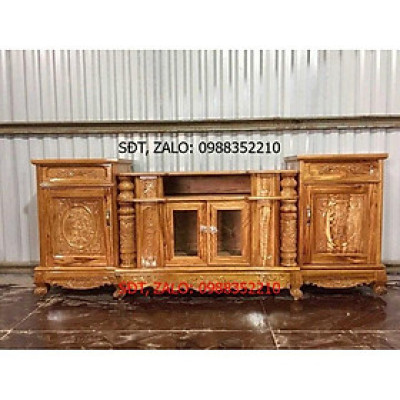 Kệ tivi gỗ hương xám kiểu cột nho từ 2m đến 2m4