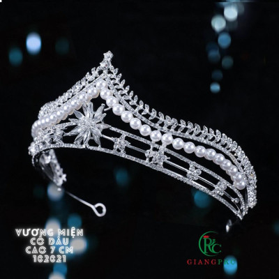 Vương miện cô dâu 7cm đá hạt trai Giangpkc S221337 mẫu mới tháng 10-2021