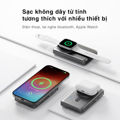 Pin Sạc dự phòng không dây nam châm 5-in-1 ROCK P50 10000mAh 20W tích hợp chân đế giữ điện thoại - Hàng chính hãng bảo hành 12 tháng