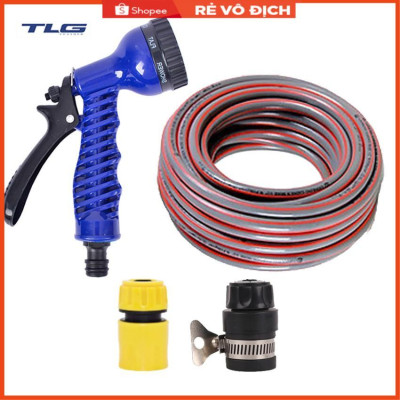 Bộ dây tăng áp 3 lần vòi xịt nước rửa xe, tưới cây loại 3-5m (cút nhựa nối nhựa đen 713-2) 206843
