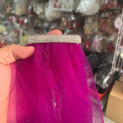 Voan cài cô dâu tím có xược phụ kiện cưới Giang voan cô dâu thêu viền dài 90cm