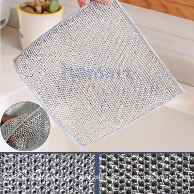 Khăn Lưới Rửa Bát Dày 2 Lớp Giẻ Rửa Chén Dây Kim Loại 20cm Chà Nồi Chảo Thép Inox Cọ Bếp Đa Năng