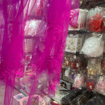 Voan cài cô dâu tím có xược phụ kiện cưới Giang voan cô dâu thêu viền dài 90cm