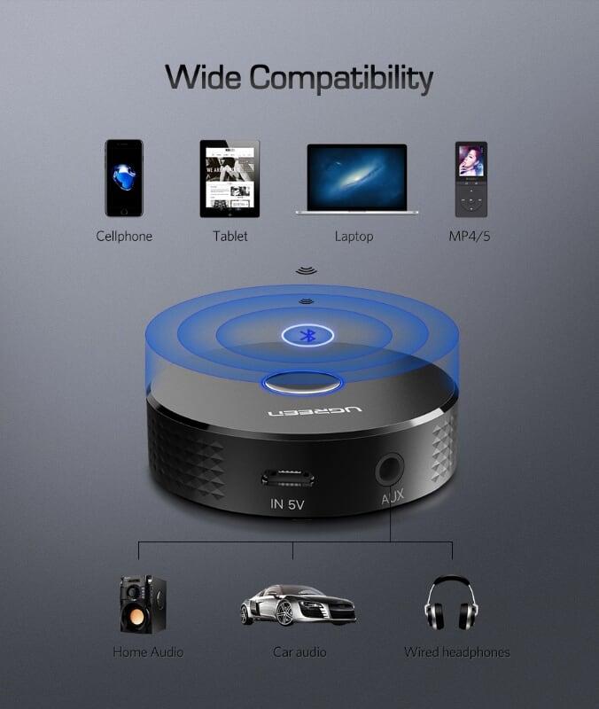Ugreen UG40968CM127TK BT 4.2 màu Đen Bộ nhận âm thanh Bluetooth trên xe hơi hỗ trợ APTX - HÀNG CHÍNH HÃNG
