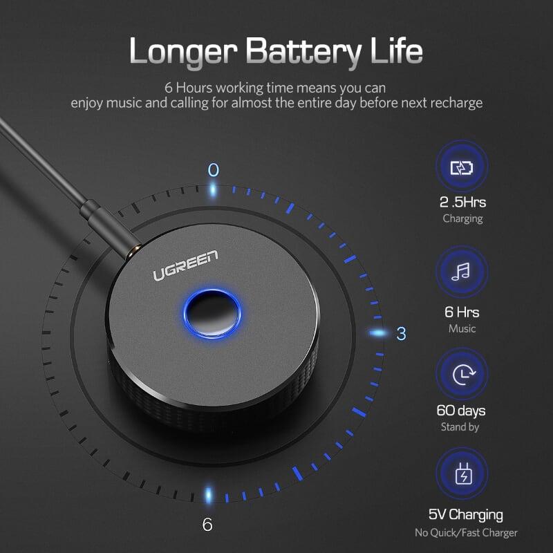 Ugreen UG40968CM127TK BT 4.2 màu Đen Bộ nhận âm thanh Bluetooth trên xe hơi hỗ trợ APTX - HÀNG CHÍNH HÃNG