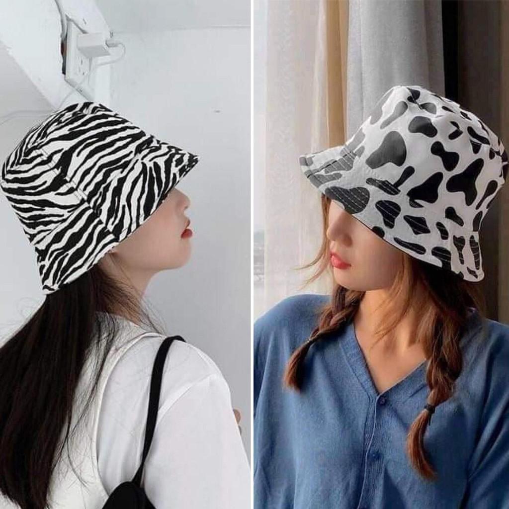 Mũ Ngựa Vằn Bò Sữa Unisex Mũ vành tròn tai bèo, bucket màu loang trắng đen nam nữ Ulzzang HO