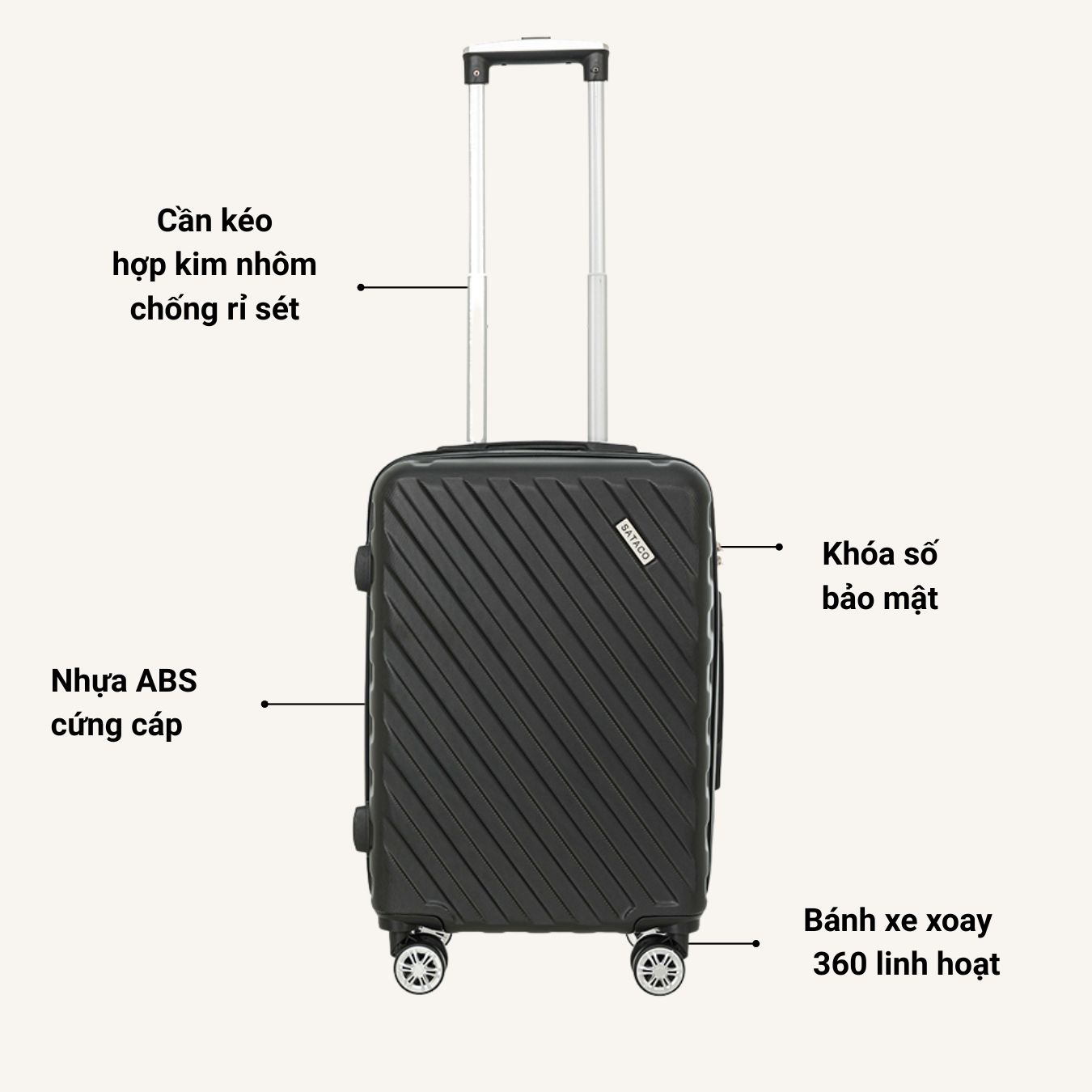 Vali Du Lịch LUG SATACO S20/S24/S28 MD24185 Nhựa ABS Hạn Chế Trầy Xước, Khóa Số Bảo Mật An Toàn