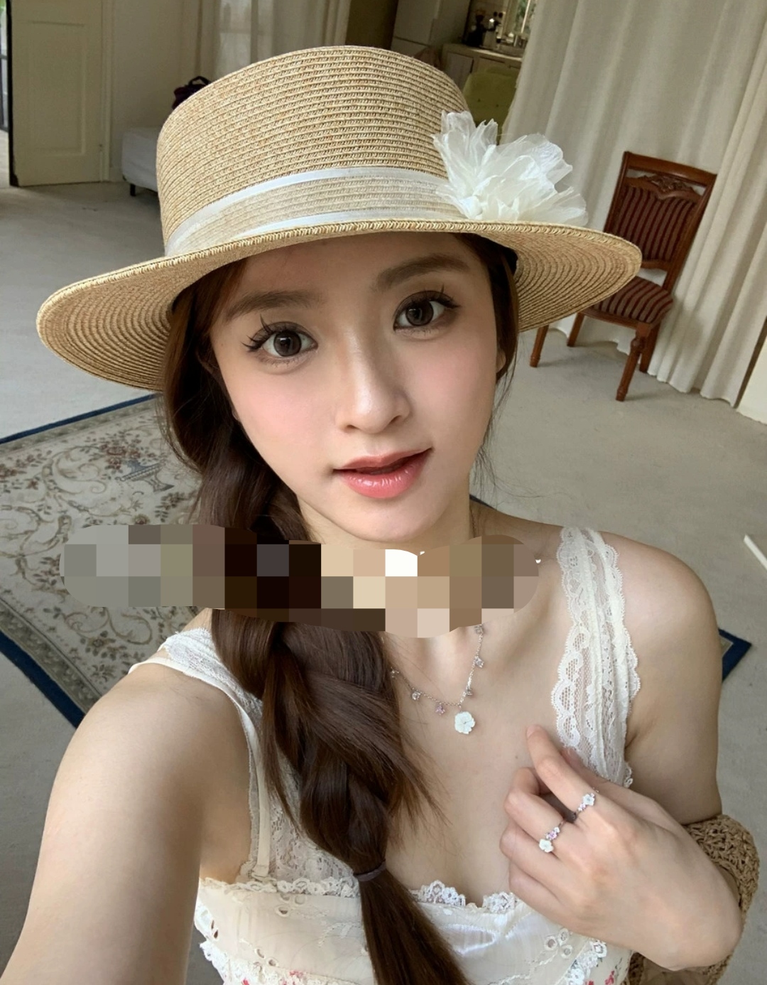 Nón đi biển mũ rộng vành phớt cao bồi cho nữ đai trắng gắn hoa xinh chất liệu cói chống nắng thoáng mát thời trang Hàn Quốc dona240707