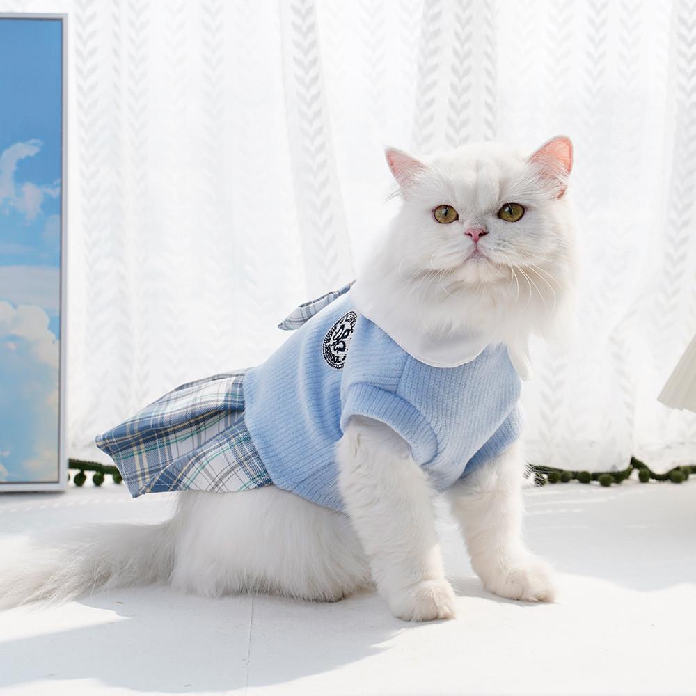Váy kẻ sọc Chó Mèo, Vải Len , Quần Áo cho Thú Cưng Dày ấm áp cho mùa đông