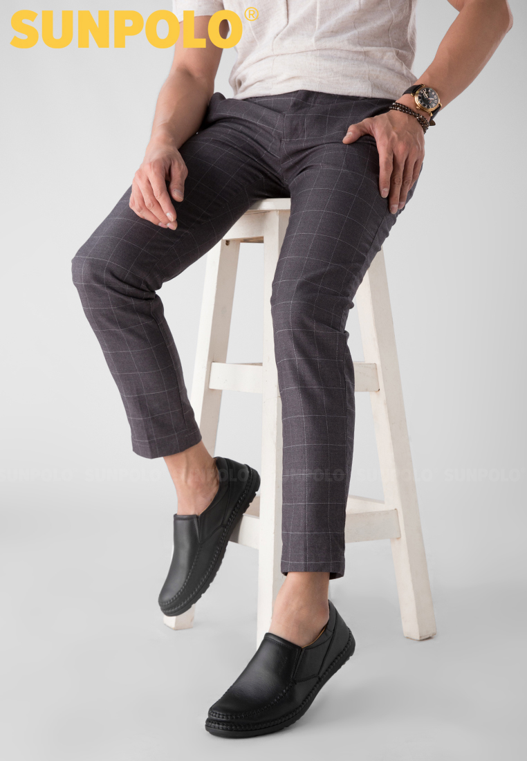 Giày lười nam da bò đế cao su mũi tròn SUNPOLO MOI015 có big size lớn 45 46