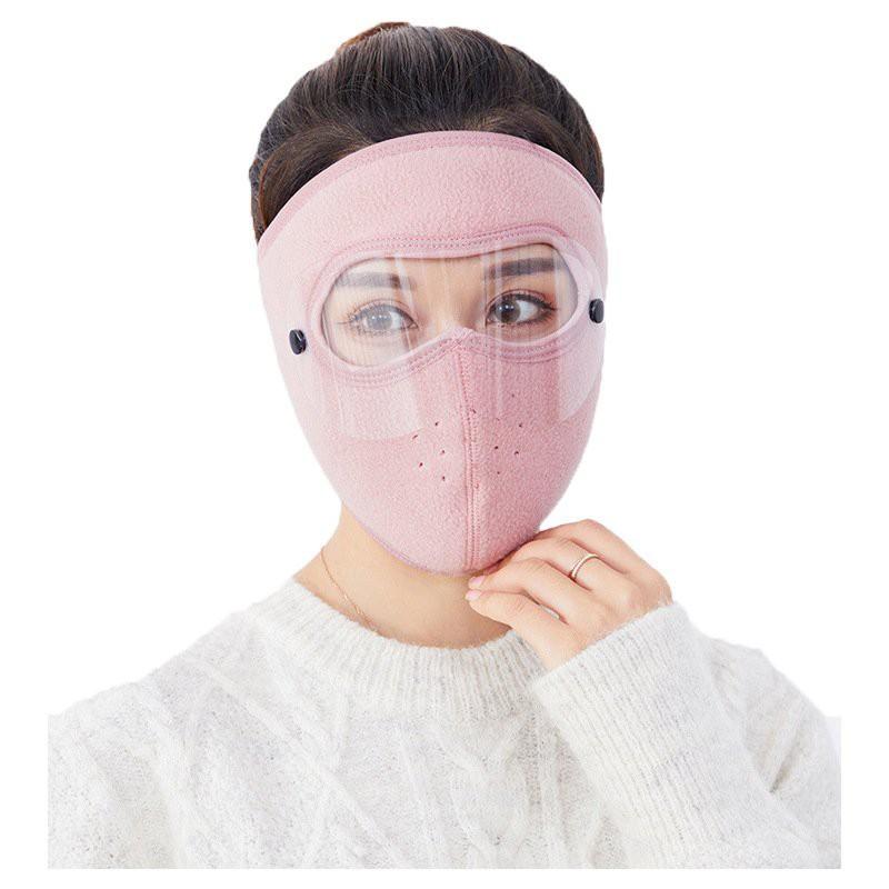 Khẩu trang ninja vải nỉ kính bảo vệ mắt dán gáy che kín tai chạy xe phượt nam nữ - khau trang ni - Nâu che cổ kính