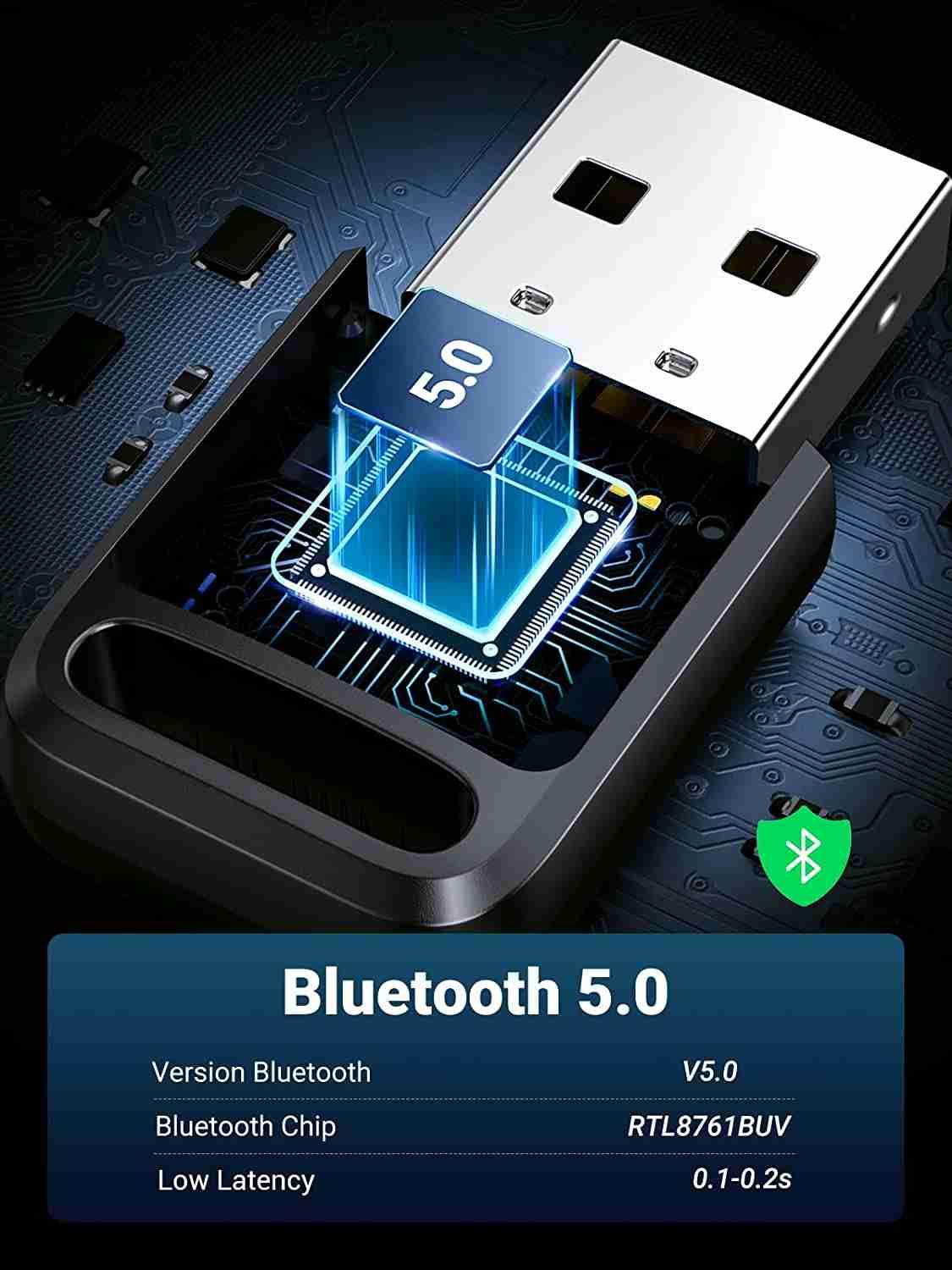 Ugreen UG80890CM390TK BT 5.0 Màu Đen USB nhận Bluetooth chuẩn 5.0 hổ trợ kết nối 5 thiết bị Bluetooth cùng lúc KHÔNG hổ trợ Apple - HÀNG CHÍNH HÃNG