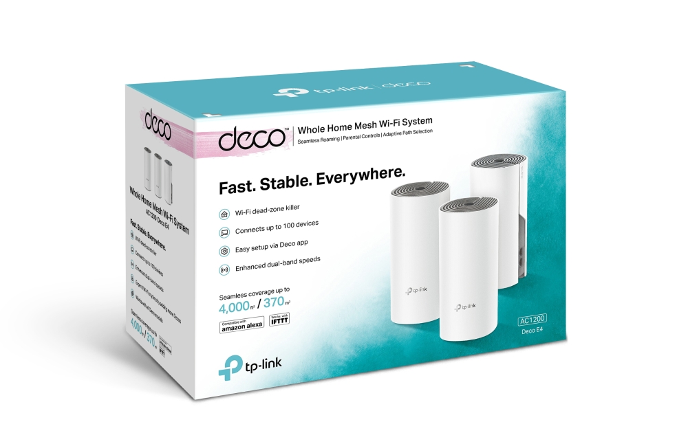 Bộ Phát Wifi Mesh Băng Tần Kép TP-Link Deco E4 AC1200 MU-MIMO (3-pack) - Hàng Chính Hãng