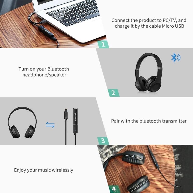 Ugreen UG40761CM107TK BT 4.2 màu Đen Bộ phát âm thanh Bluetooth 4.2 chuẩn 3.5mm - HÀNG CHÍNH HÃNG