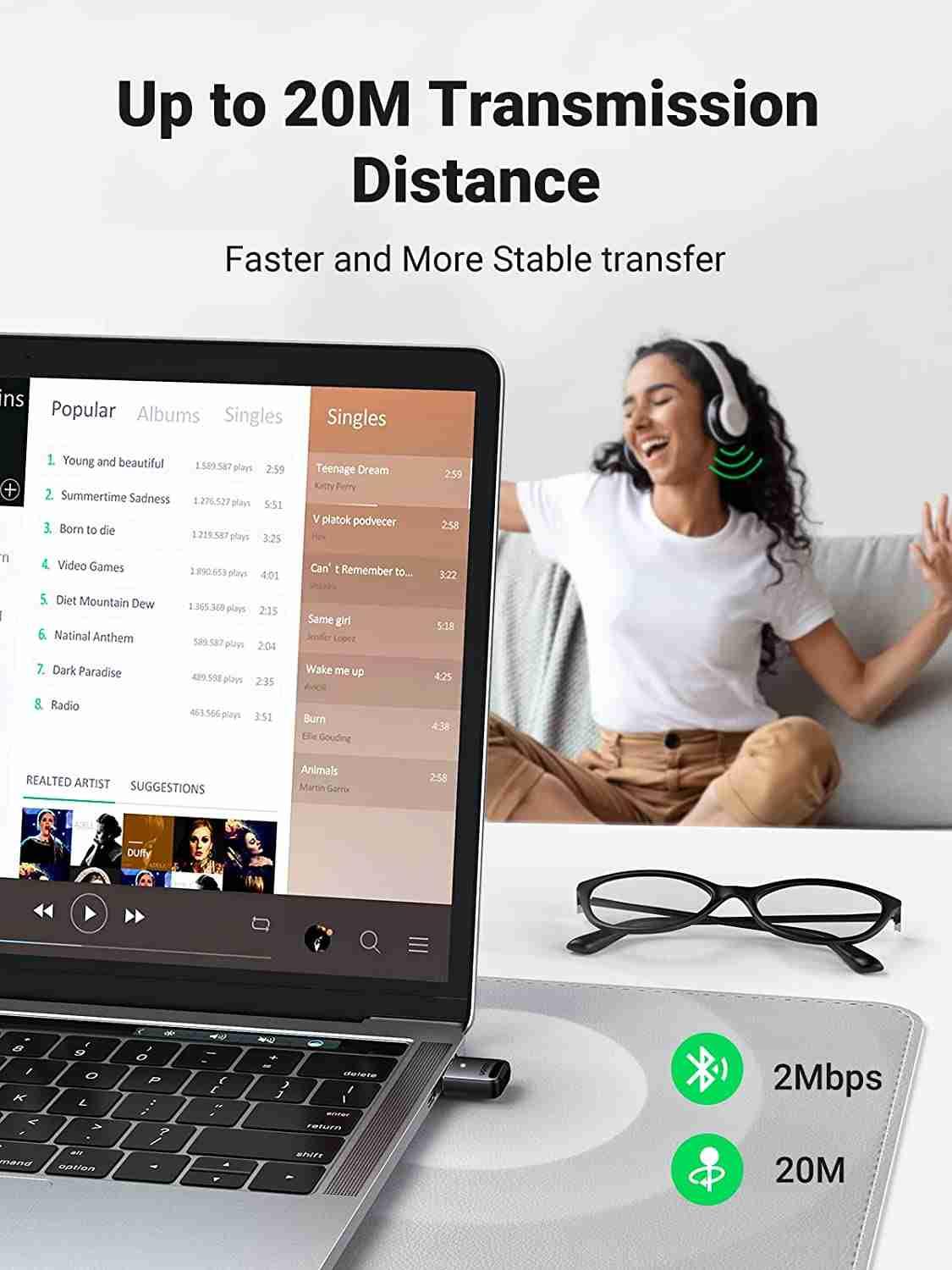 Ugreen UG80890CM390TK BT 5.0 Màu Đen USB nhận Bluetooth chuẩn 5.0 hổ trợ kết nối 5 thiết bị Bluetooth cùng lúc KHÔNG hổ trợ Apple - HÀNG CHÍNH HÃNG