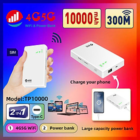 Cục phát wifi từ sim 4G 5G kèm pin 10.000mA TP10000 phát liên tục 24 tiếng, tốc độ cao 300Mbps kết nối cho 10 thiết bị vô cùng tiện lợi - hàng nhập khẩu