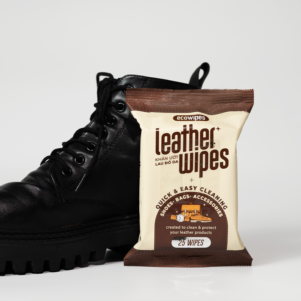 Khăn ướt vệ sinh giày da túi da ví da Leather EcoWipes gói 25 tờ tinh chất sáp ong