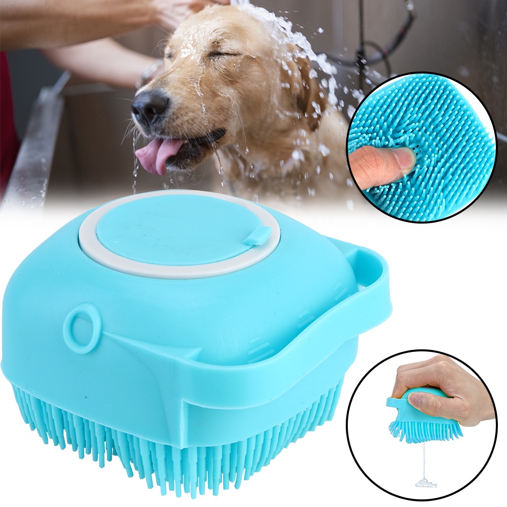 Bàn Chải Tắm Cho Chó Mèo Bằng Silicon Mềm Mại Có Chỗ Đựng Sữa Tắm Tạo Bọt Tiện Dụng