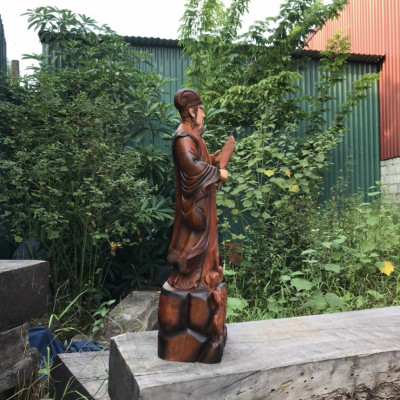 Tượng khổng minh gia cát lượng bằng gỗ hương làm mầu giả cổ kt 60×16×15cm