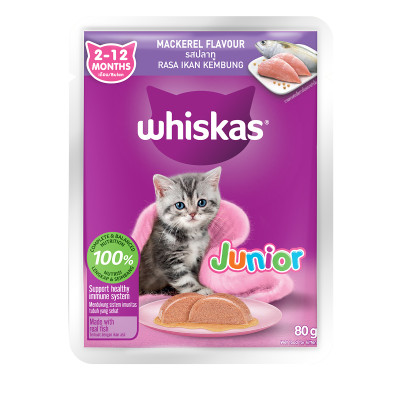 [Combo 12 Gói] Thức Ăn Cho Mèo Con WHISKAS Junior 2-12 months Vị Cá Thu 80g/Gói