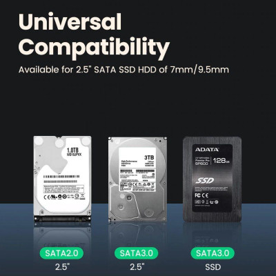 Ugreen UG70657CM322TK 9.5mm caddy bay khay đựng ổ cứng và ssd 2.5inch sata mỏng gắn vào khe cd - dvd của laptop - HÀNG CHÍNH HÃNG