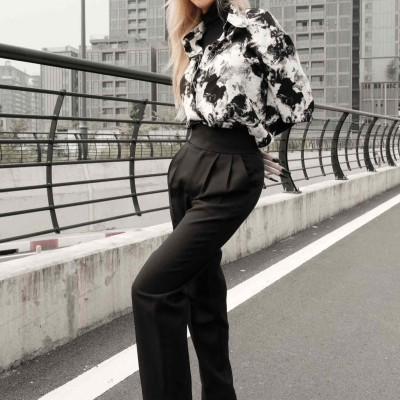 Áo somi tay ngắn mực loang