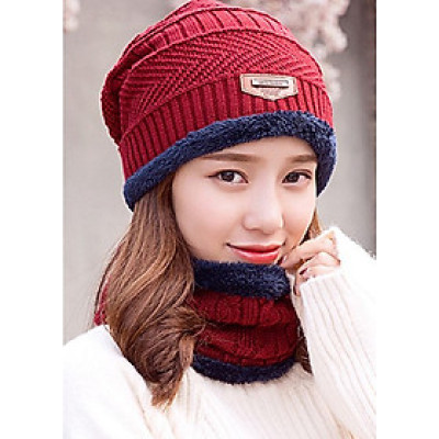 Nón len - Mũ len kèm khăn nam nữ 